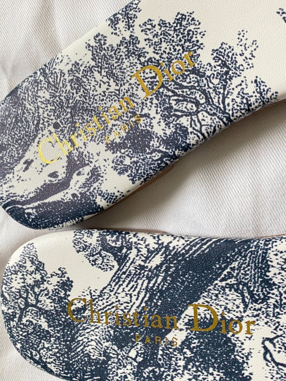 Dior Dway Blue Embroidered Cotton Logo Slides - Picture 3 of 5